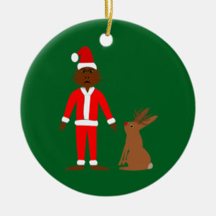 Santa Sasquatch and Jackalope Christmas Custom Ceramic Ornament