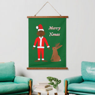 Santa Sasquatch and Jackalope Christmas Custom Hanging Tapestry
