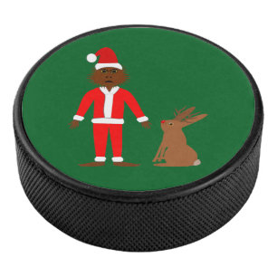 Santa Sasquatch and Jackalope Christmas Hockey Puck