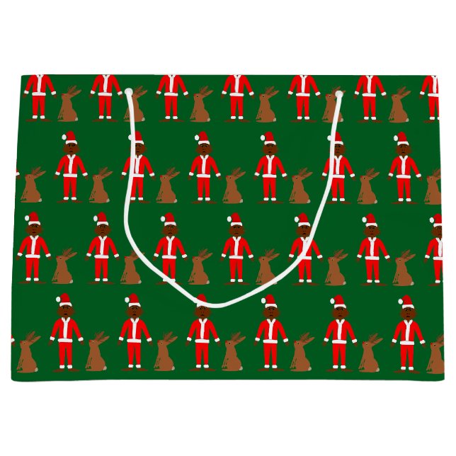 Santa Sasquatch and Jackalope Christmas Patterned Large Gift Bag (Front)