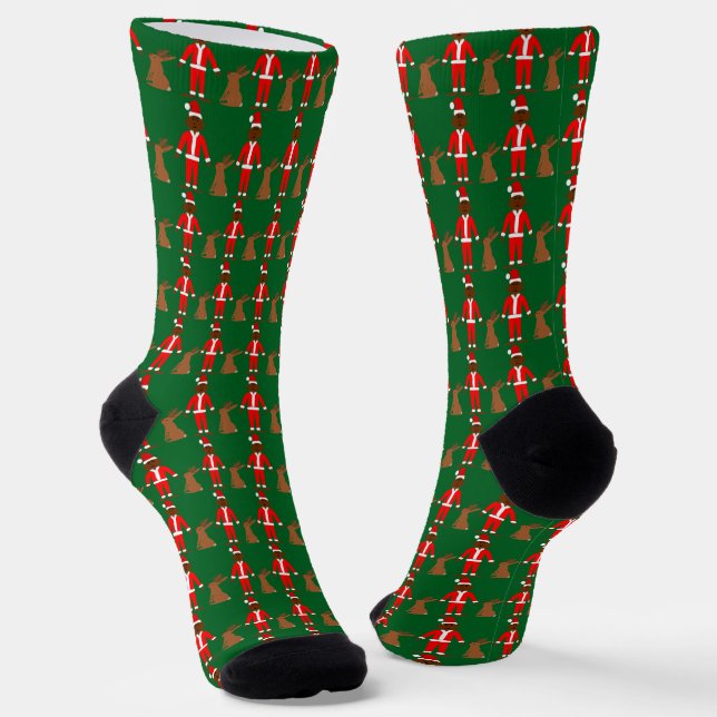 Santa Sasquatch and Jackalope Christmas Patterned Socks (Angled)