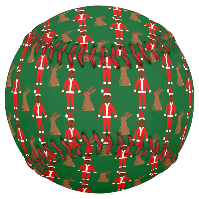 Santa Sasquatch and Jackalope Christmas Patterned Softball (Front)