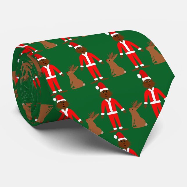 Santa Sasquatch and Jackalope Christmas Patterned Tie (Rolled)