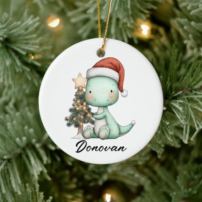 Santa Saurus Celebrates Christmas Ceramic Ornament (Tree)
