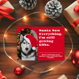 Santa Saw Everything Christmas Photo Funny Pet Holiday Card