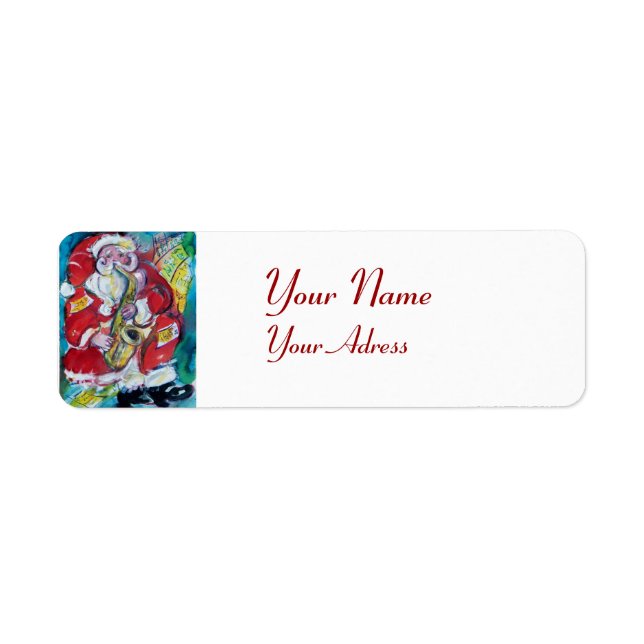 SANTA & SAX, CHRISTMAS JAZZ PARTY White Return Address Label (Front)