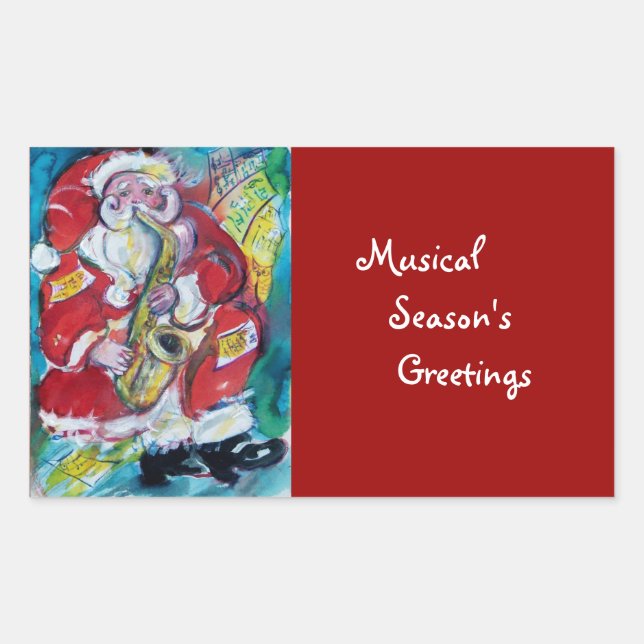 SANTA & SAX, CHRISTMAS PARTY RECTANGULAR STICKER (Front)
