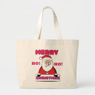 SANTA SAYS; MERRY CHRISTMAS,HO HO! LARGE TOTE BAG