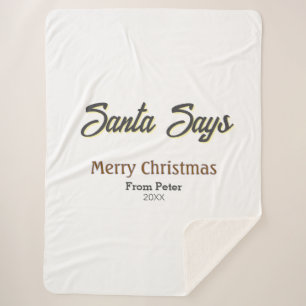 Santa Says Merry Christmas name date black gray Sherpa Blanket
