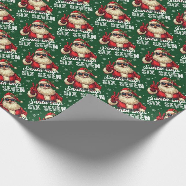 Santa Says SIX SEVEN – Funny Christmas Meme Wrapping Paper (Corner)
