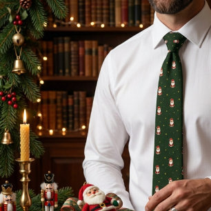Santa Scatter on Deep Green Holiday  Tie