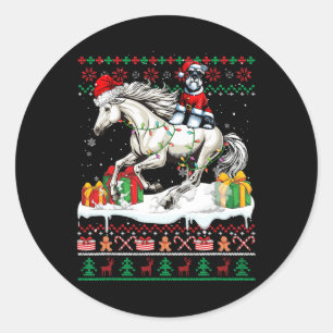 Santa Schnauzer Riding Horse Christmas Sweater Lov Classic Round Sticker