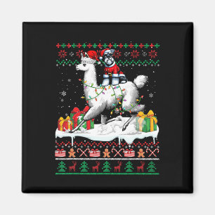 Santa Schnauzer Riding Llama Christmas Sweater Lov Magnet