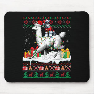 Santa Schnauzer Riding Llama Christmas Sweater Lov Mouse Pad