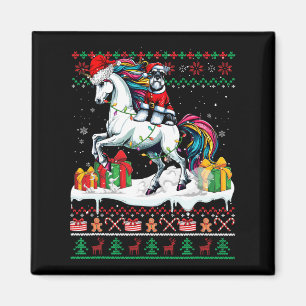 Santa Schnauzer Riding Unicorn Christmas Sweater L Magnet