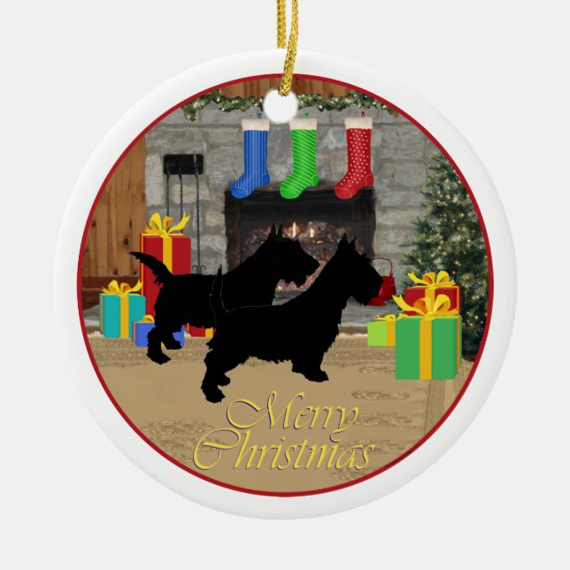 Santa Scottie Dog Ornament (Front)