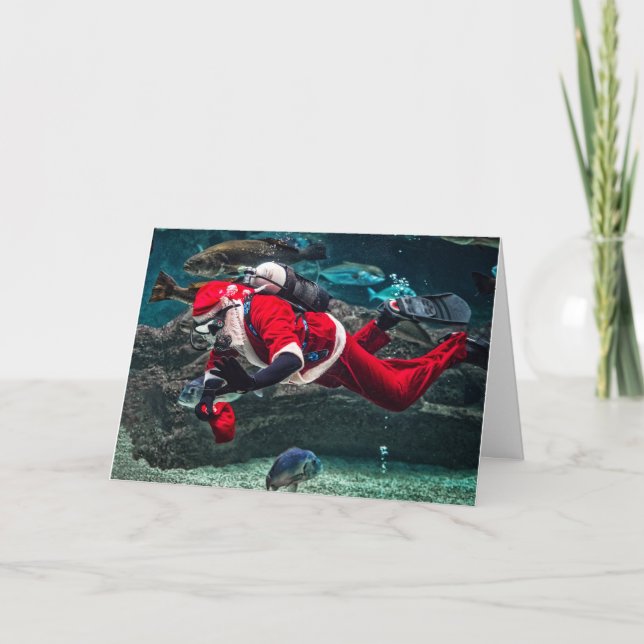 Santa Scuba Diving Aquarium Fish Customizable Holiday Card (Front)
