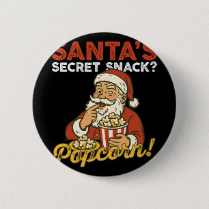 Santa Secret Snack Funny Popcorn Lovers Family Mat 6 Cm Round Badge