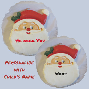 Santa Sees You Christmas Customisable Round Cushion