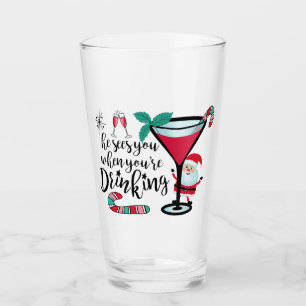 Santa Sees You Drinking Funny Christmas Glass