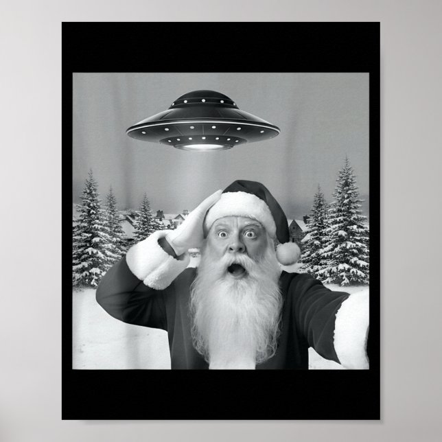 Santa Selfie With Reindeer Ufo Funny Xmas Men Wome Poster (Front)