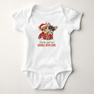 Santa Sent Me Handle With Care Chihuahua Baby Bodysuit