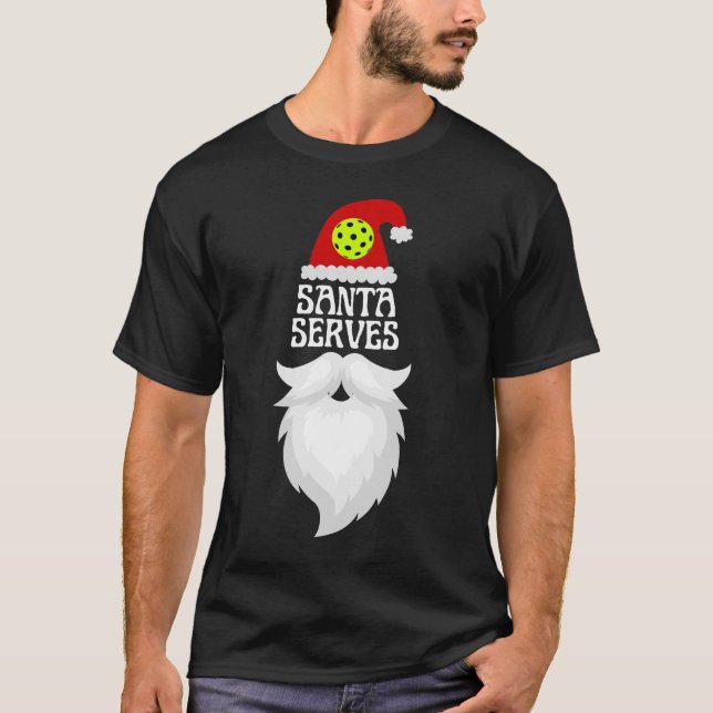 Santa Serves Pickleball  - Christmas Pickleball T-Shirt (Front)