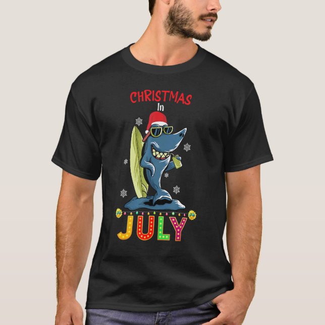 Santa Shark Christmas In July Summer Vacation Beac T-Shirt (Front)