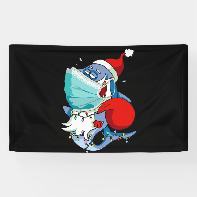 Santa Shark Christmas Lights Boys Sharkmas Banner (Horizontal)