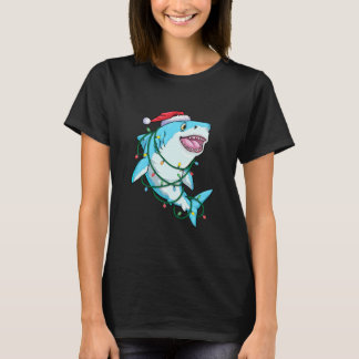 Santa Shark Christmas Lights Funny T-Shirt