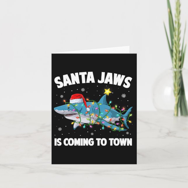Santa Shark Christmas Lights Merry Sharkmas Xmas B Card (Front)