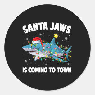 Santa Shark Christmas Lights Merry Sharkmas Xmas B Classic Round Sticker