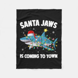 Santa Shark Christmas Lights Merry Sharkmas Xmas B Fleece Blanket