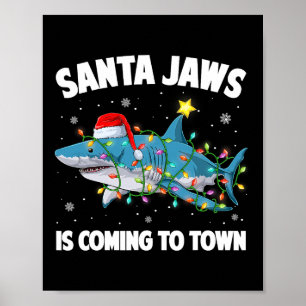 Santa Shark Christmas Lights Merry Sharkmas Xmas B Poster