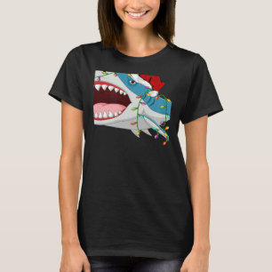 Santa Shark Christmas Lights  Shark Xmas T-Shirt