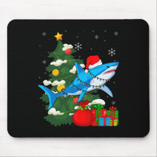 Santa Shark Christmas Lights Sharkmas Tree Xmas Bo Mouse Pad