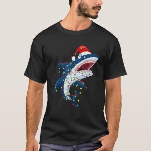 Santa Shark Christmas Lights Sharkmas Tree Xmas Bo T-Shirt