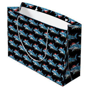 Santa Shark Christmas Lights Sharkmas Tree Xmas Large Gift Bag