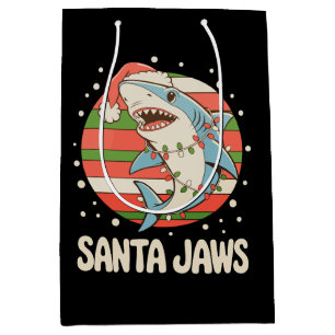 Santa Shark Christmas Lights Xmas Holiday Medium Gift Bag