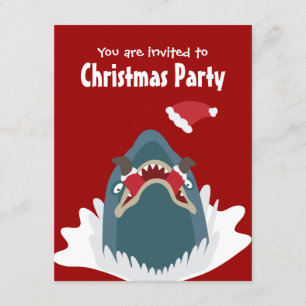 Santa & Shark Christmas Party Custom Invitation