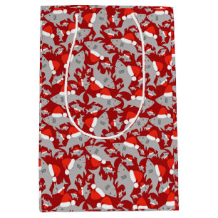 Santa Shark Christmas Red Background Medium Gift Bag