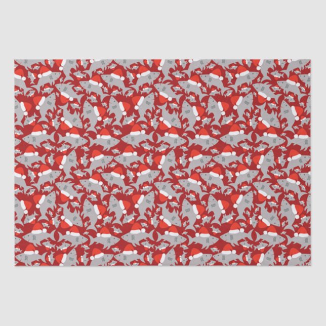 Santa Shark Christmas Red Background Tissue Paper (Front)