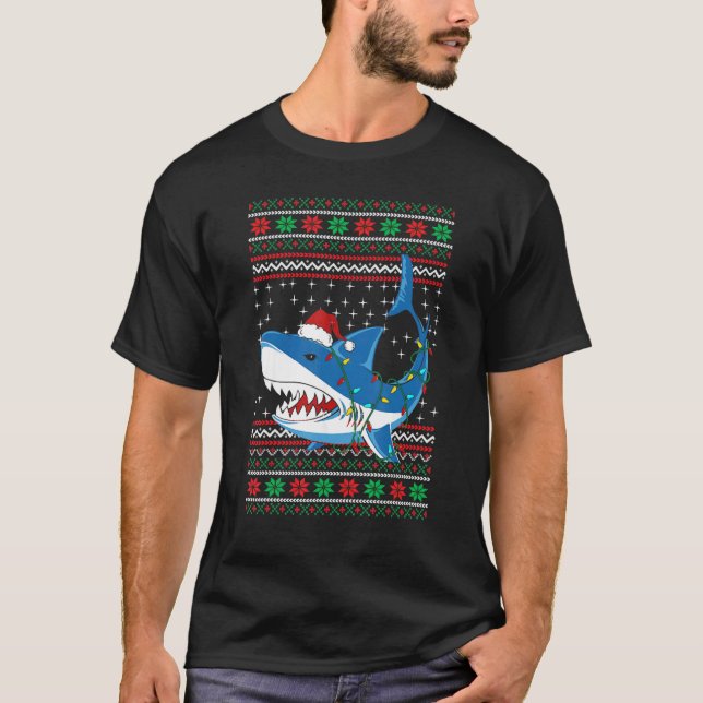 Santa Shark  Christmas Ugly Sweater For Men Women  (Front)