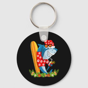 Santa Shark Hawaiian Summer Surfing Shark Christma Key Ring