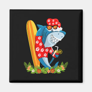 Santa Shark Hawaiian Summer Surfing Shark Christma Magnet