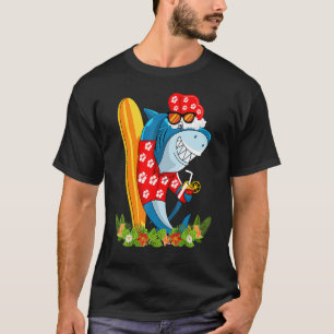 Santa Shark Hawaiian Summer Surfing Shark Christma T-Shirt