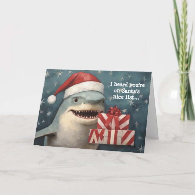 Santa Shark Nice List Christmas Card (Front)