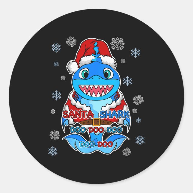 Santa Shark, Shark In A Santa Suit, Christmas Shar Classic Round Sticker (Front)