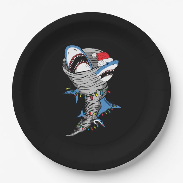 Santa Shark Tornado Merry Christmas Paper Plate (Front)