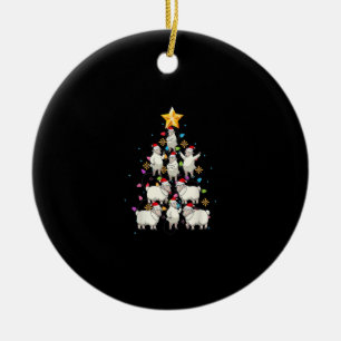 Santa Sheep Christmas Tree Lights Funny Sheep Gift Ceramic Ornament